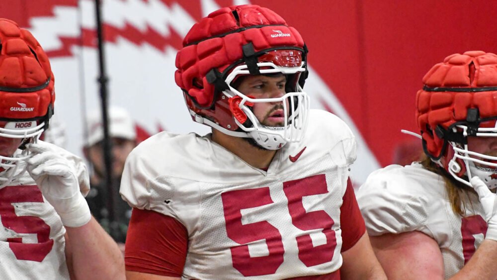 Razorbacks offensive lineman Fernando Carmona in a spring practice