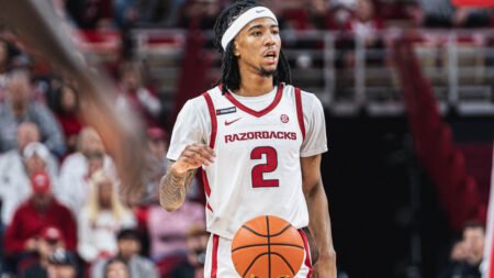 Razorbacks guard Boogie Fland during game with North Carolina A&T