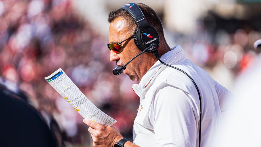 Texas Longhorns coach Steve Sarkisian on the sidelines against Arkansas