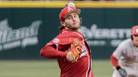 Razorbacks pitcher Zach Root throws against Washington State