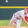 Razorbacks pitcher Aiden Jimenez delivers from the mound in a game against South Carolina