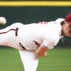Razorbacks pitcher Ben Bybee delivers a throw against Oral Roberts