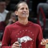 Razorbacks coach Eric Musselman on the sidelines in a game against UNC-Wilmington